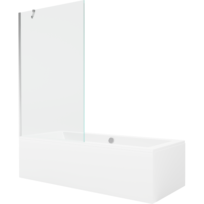 Mexen Cube rechthoekig bad 180 x 80 cm met ombouw en 1-delig scherm 100 cm, transparant, chroom - 550518080X9510000001