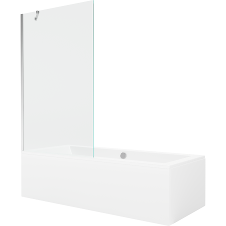 Mexen Cube rechthoekig bad 180 x 80 cm met ombouw en 1-delig scherm 100 cm, transparant, chroom - 550518080X9510000001