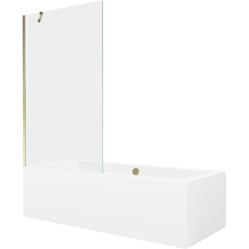 Mexen Cube taisnstūra vanna 180 x 80 cm ar aprīkojumu un 1-spārnu ekrānu 100 cm, caurspīdīga, zelta - 550518080X9510000050
