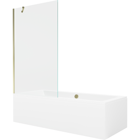 Mexen Cube rectangular bathtub 180 x 80 cm with casing and single-wing screen 100 cm, transparent, gold - 550518080X9510000050