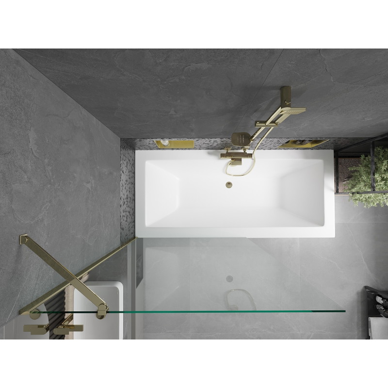 Mexen Cube bañera rectangular 180 x 80 cm con carcasa y mampara de 1 hoja 100 cm, transparente, dorado - 550518080X9510000050