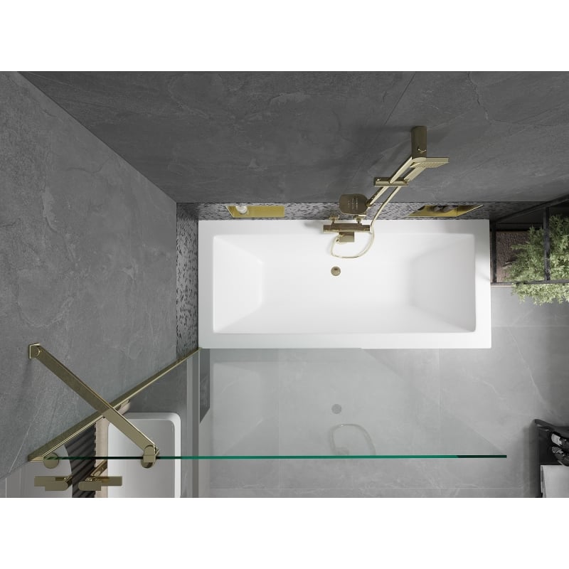 Mexen Cube bañera rectangular 180 x 80 cm con faldón y mampara de 1 hoja 100 cm, transparente, dorado - 550518080X9510000050