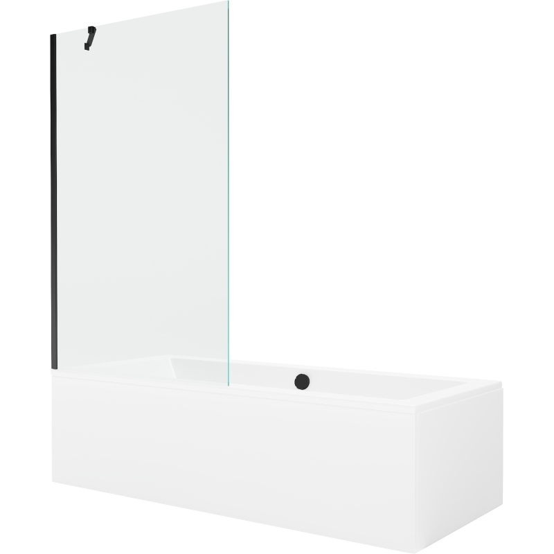 Mexen Cube wanna prostokątna 180 x 80 cm z obudową i parawanem 1-skrzydłowym 100 cm, transparent, czarny - 550518080X9510000070
