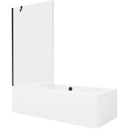 Mexen Cube rectangular bath 180 x 80 cm with enclosure and 1-wing screen 100 cm, transparent, black - 550518080X9510000070
