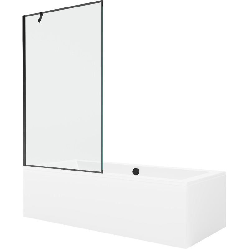 Mexen Cube pravokutna kada 180 x 80 cm s oblogom i jednim krilnim paravanom 100 cm, crni uzorak - 550518080X9510007070