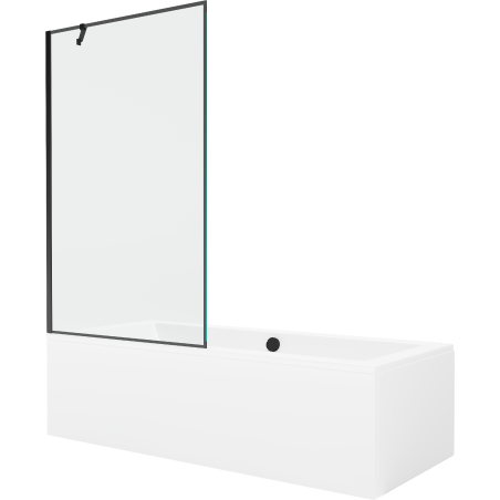 Mexen Cube pravokutna kada 180 x 80 cm s oblogom i jednim krilnim paravanom 100 cm, crni uzorak - 550518080X9510007070