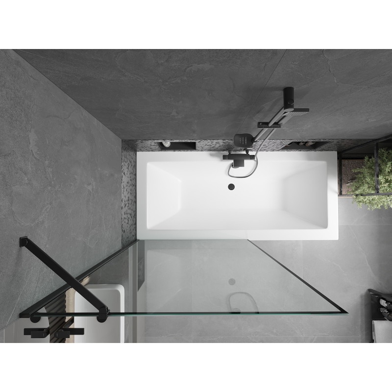 Mexen Cube pravokutna kada 180 x 80 cm s oblogom i jednim krilnim paravanom 100 cm, crni uzorak - 550518080X9510007070