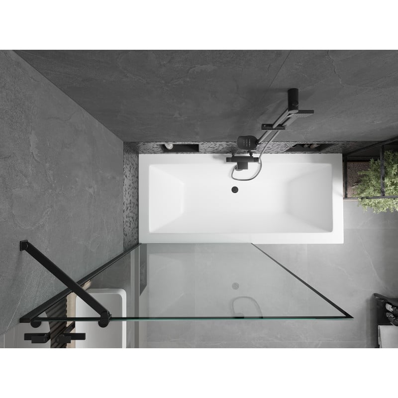 Mexen Cube vasca da bagno rettangolare 180 x 80 cm con pannello e schermo 1-anta 100 cm, motivo nero - 550518080X9510007070