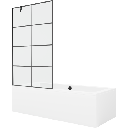 Mexen Cube bañera rectangular 180 x 80 cm con revestimiento y mampara de 1 hoja 100 cm, diseño negro - 550518080X9510007077