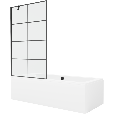 Mexen Cube pravokutna kada 180 x 80 cm sa oblogom i 1-krilnim paravanom 100 cm, crni uzorak - 550518080X9510007077