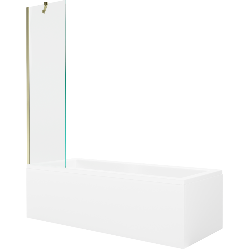 Mexen Cubik wanna prostokątna 150 x 70 cm z obudową i parawanem 1-skrzydłowym 50 cm, transparent, złoty - 550315070X9505000050
