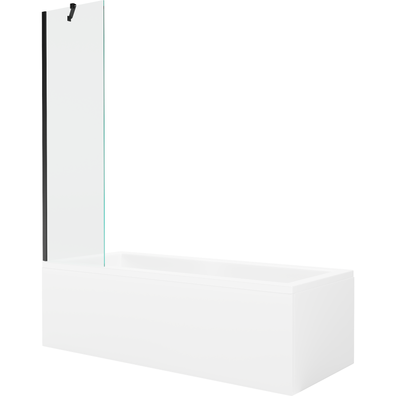 Mexen Cubik bañera rectangular 150 x 70 cm con revestimiento y pantalla de 1 hoja 50 cm, transparente, negro