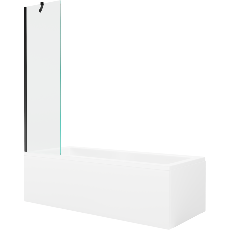 Mexen Cubik wanna prostokątna 150 x 70 cm z obudową i parawanem 1-skrzydłowym 50 cm, transparent, czarny - 550315070X9505000070