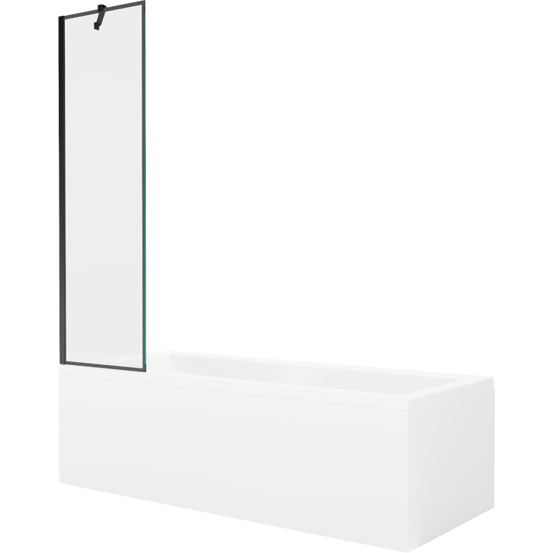 Mexen Cubik rechthoekig bad 150 x 70 cm met ombouw en 1-delige douchewand 50 cm, zwart patroon - 550315070X9505007070