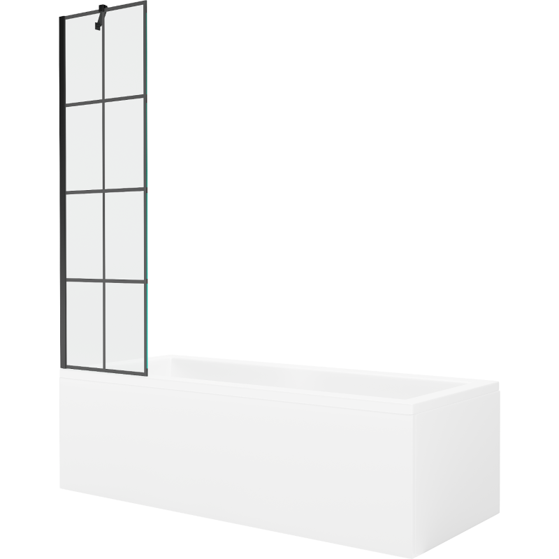Mexen Cubik rectangular bath 150 x 70 cm with casing and 1-wing screen 50 cm, black pattern - 550315070X9505007077