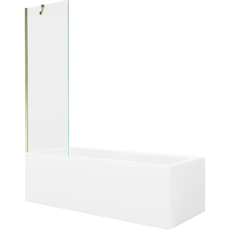 Mexen Cubik bañera rectangular 150 x 70 cm con revestimiento y mampara de 1 hoja 60 cm, transparente, dorado