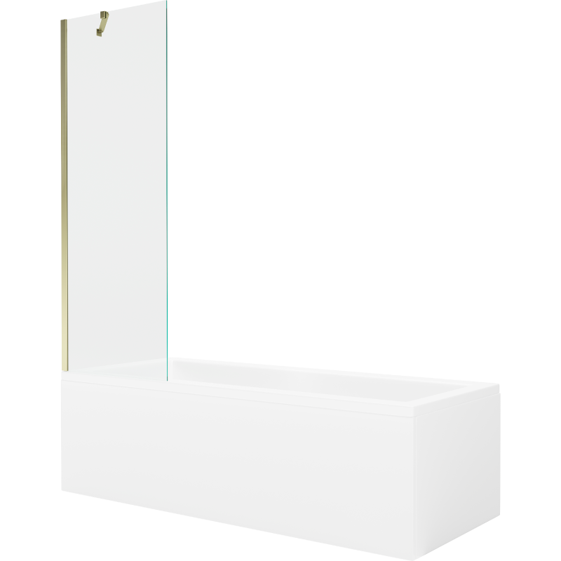 Mexen Cubik wanna prostokątna 150 x 70 cm z obudową i parawanem 1-skrzydłowym 60 cm, transparent, złoty - 550315070X9506000050