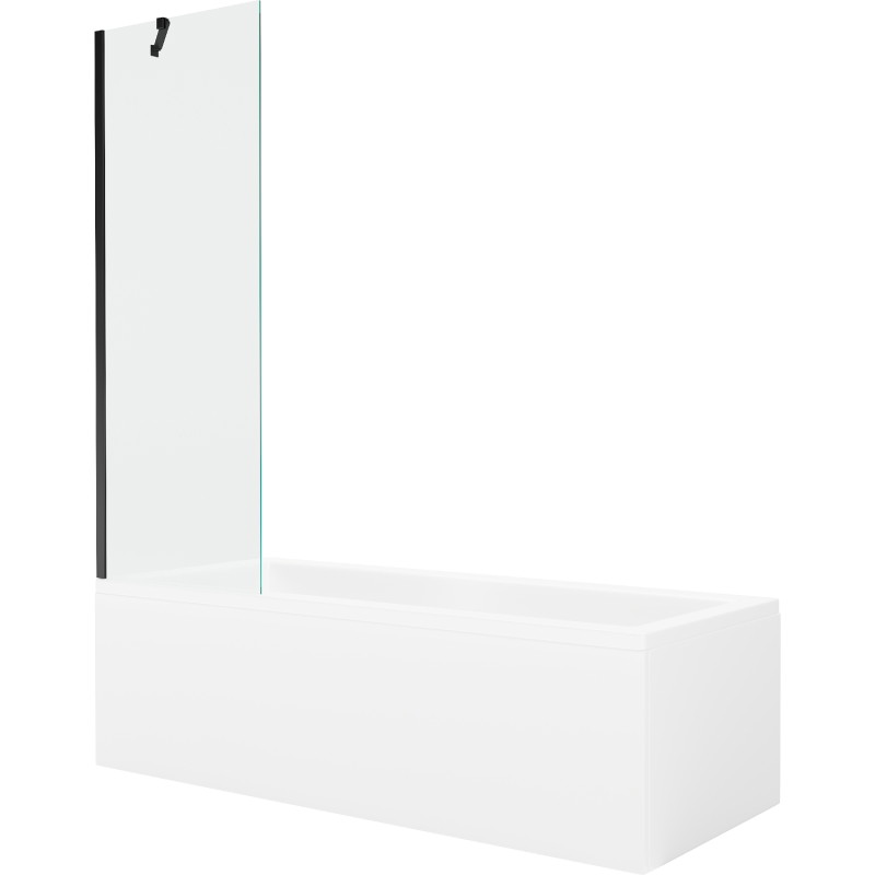 Mexen Cubik bañera rectangular 150 x 70 cm con panel y mampara de 1 hoja 60 cm, transparente, negro - 550315070X9506000070