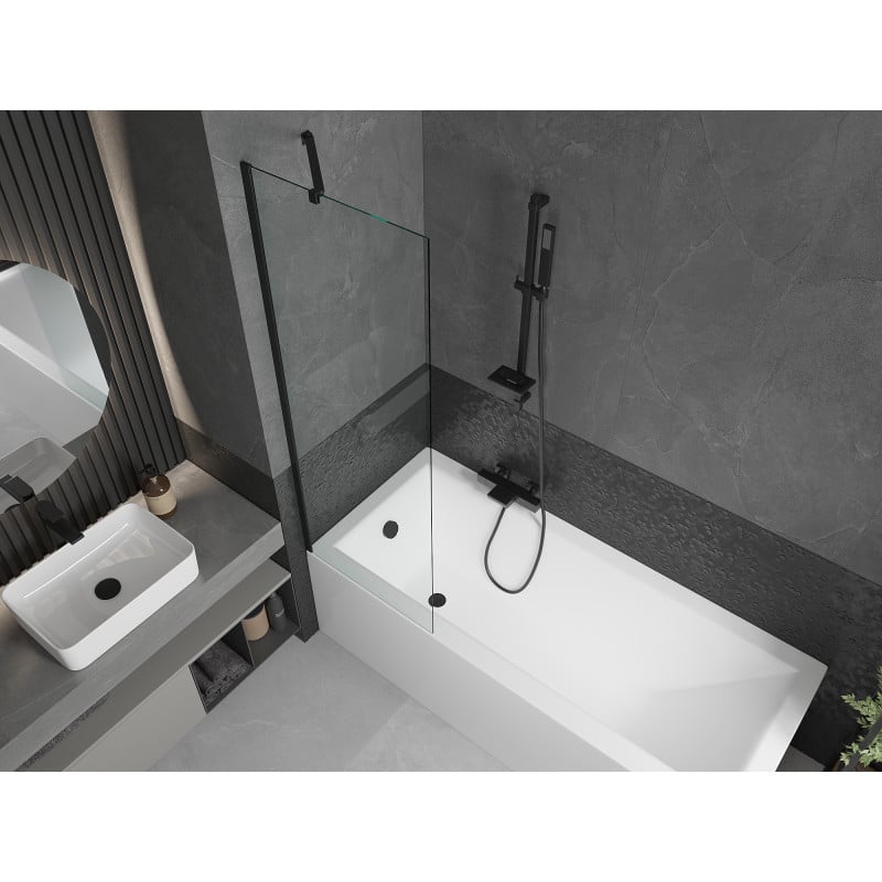 Mexen Cubik rectangular bath 150 x 70 cm with casing and 1-wing screen 60 cm, transparent, black - 550315070X9506000070
