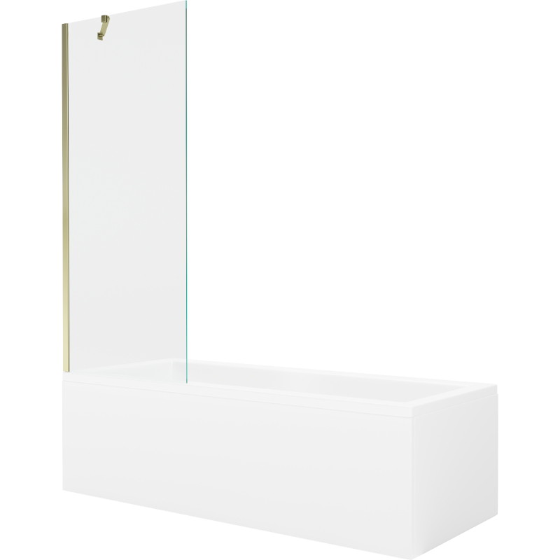 Mexen Cubik bañera rectangular 150 x 70 cm con carcasa y mampara de 1 hoja 70 cm, transparente, dorado - 550315070X9507000050