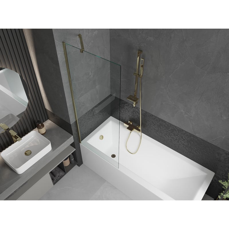 Mexen Cubik 150 x 70 cm Rectangular Bath with Panel and 1-wing Screen 70 cm, Transparent, Gold - 550315070X9507000050