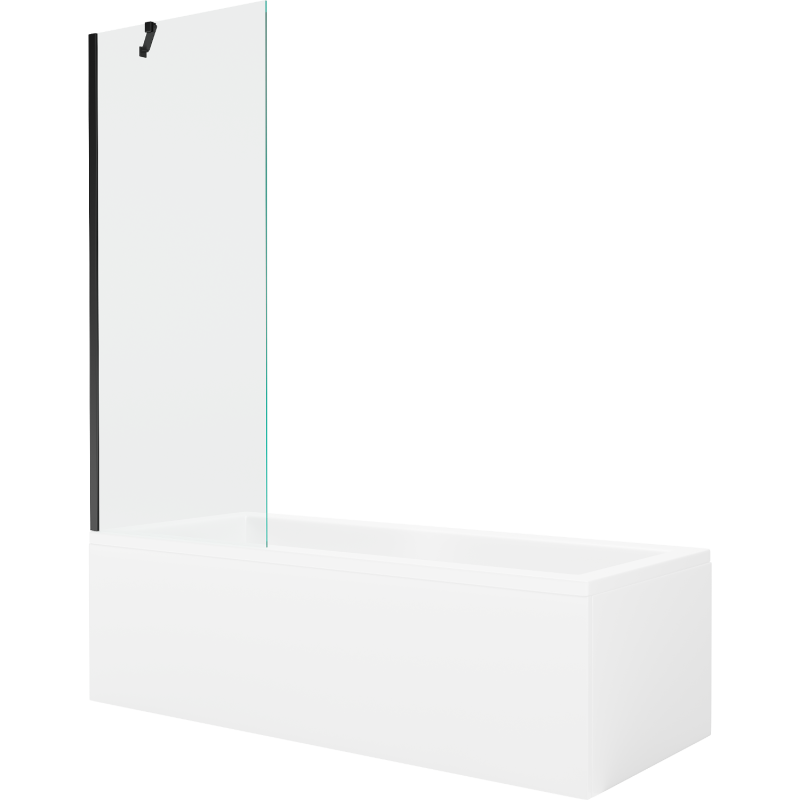 Mexen Cubik wanna prostokątna 150 x 70 cm z obudową i parawanem 1-skrzydłowym 70 cm, transparent, czarny - 550315070X9507000070