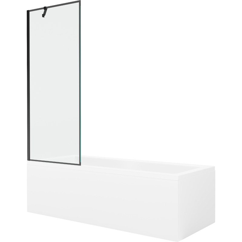 Mexen Cubik taisnstūrveida vanna 150 x 70 cm ar apvalku un vienviru 70 cm aizkaru, melns raksts - 550315070X9507007070