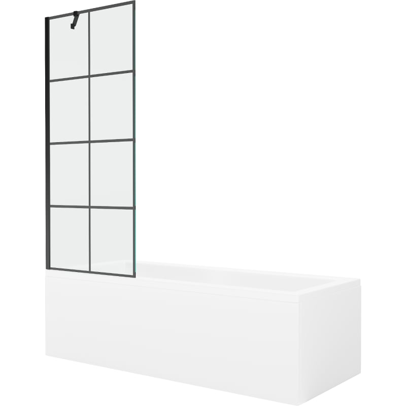 Mexen Cubik baignoire rectangulaire 150 x 70 cm avec habillage et paravent 1 volet 70 cm, motif noir - 550315070X9507007077