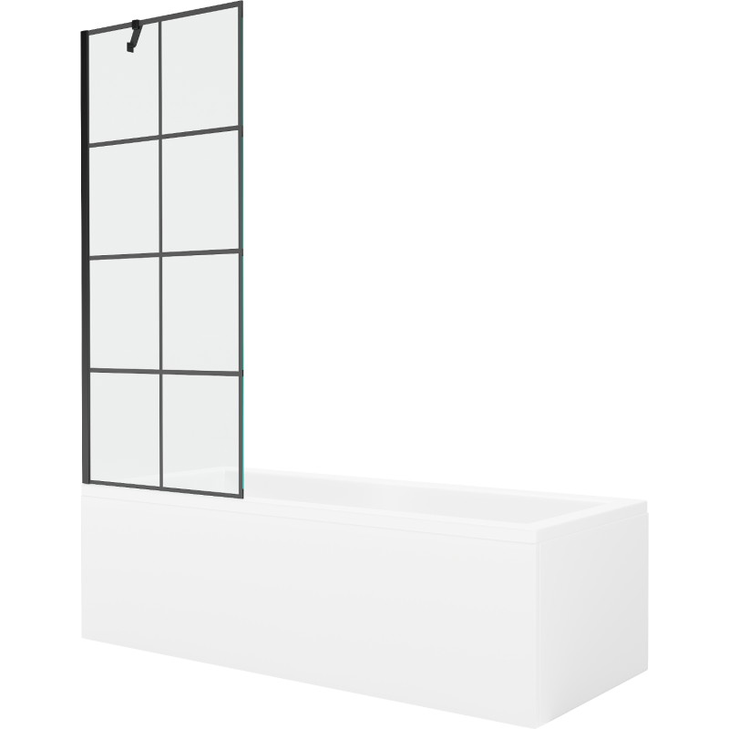 Mexen Cubik baignoire rectangulaire 150 x 70 cm avec habillage et paroi de douche 1-volet 70 cm, motif noir
