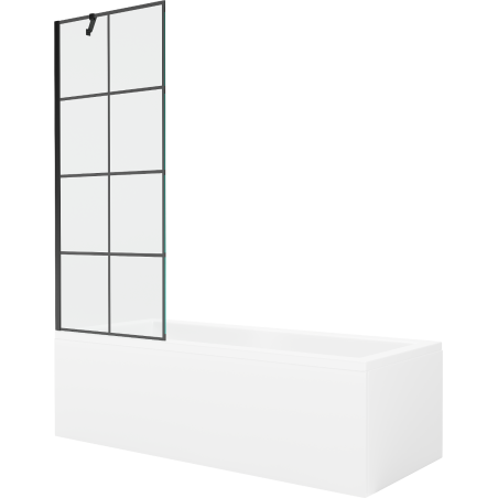 Mexen Cubik baignoire rectangulaire 150 x 70 cm avec habillage et paravent 1 volet 70 cm, motif noir - 550315070X9507007077