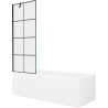 Mexen Cubik Rechteckige Badewanne 150 x 70 cm mit Verkleidung und 1-flügeliger Duschwand 70 cm, schwarzes Muster