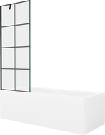 Mexen Cubik rektangulär Buedem vun 150 x 70 cm mat Kader an engem 1-Schierm 70 cm, schwaarz Muster - 550315070X9507007077