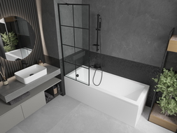 Mexen Cubik rechteckige Badewanne 150 x 70 cm mit Verkleidung und 1-flügeligem Paravent 70 cm, schwarzes Muster - 550315070X950?