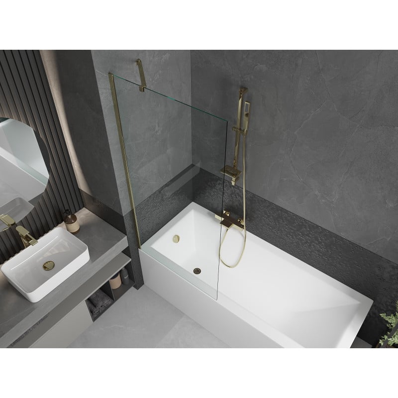 Mexen Cubik rectangular bath 150 x 70 cm with enclosure and 1-wing screen 80 cm, transparent, gold - 550315070X9508000050