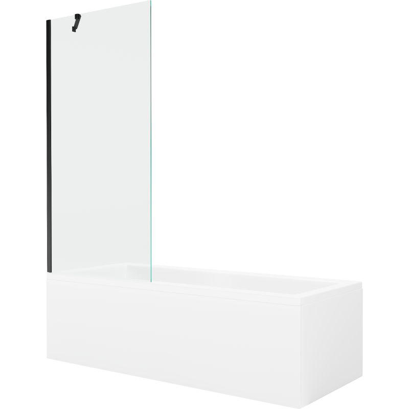 Mexen Cubik pravokotna kad 150 x 70 cm z oblogo in zaslonom z 1 krilom 80 cm, prozorna, črna - 550315070X9508000070