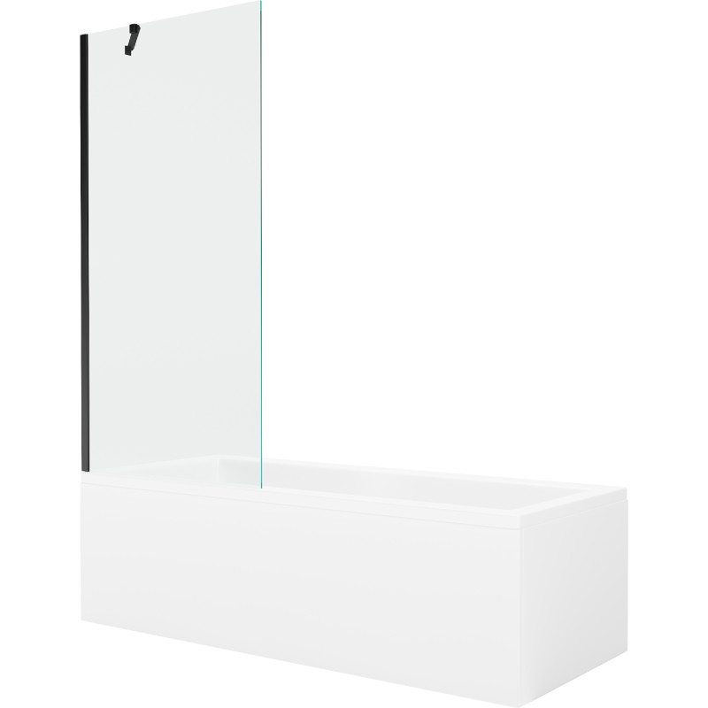 Mexen Cubik vasca rettangolare 150 x 70 cm con rivestimento e schermo a 1 anta 80 cm, trasparente, nero - 550315070X9508000070
