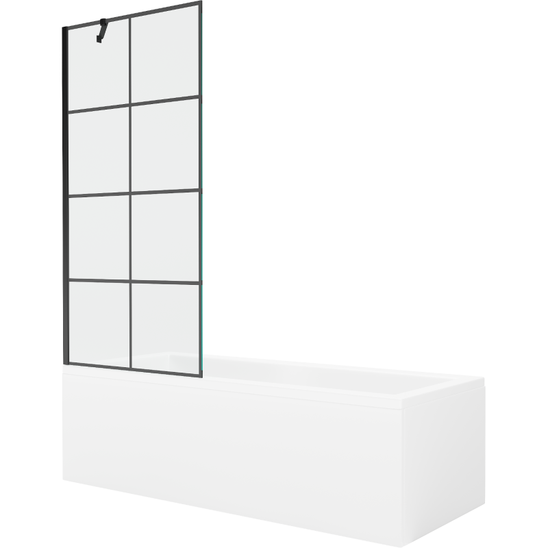 Mexen Cubik wanna prostokątna 150 x 70 cm z obudową i parawanem 1-skrzydłowym 80 cm, czarny wzór - 550315070X9508007077
