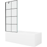 Mexen Cubik rechthoekig bad 150 x 70 cm met ombouw en 1-vleugelig windscherm 80 cm, zwart patroon - 550315070X9508007077