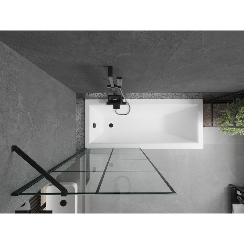 Mexen Cubik banheira retangular 150 x 70 cm com revestimento e paravento de 1 folha 80 cm, padrão preto - 550315070X9508007077