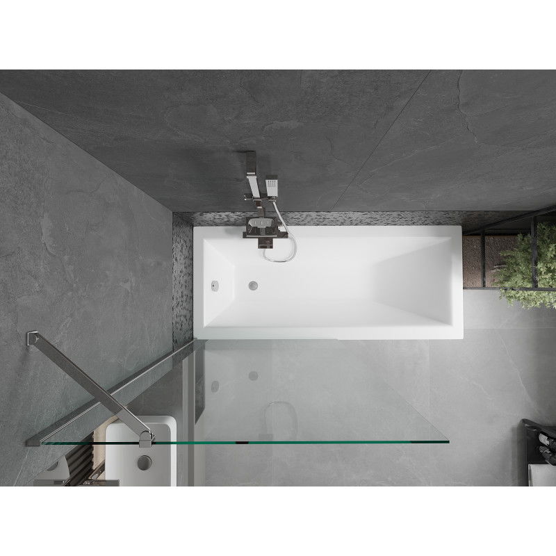 Mexen Cubik vasca da bagno rettangolare 150 x 70 cm con rivestimento e paravento a 1 anta 90 cm, trasparente, cromo