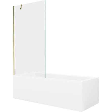 Mexen Cubik rechthoekig bad 150 x 70 cm met ombouw en 1-delig scherm 90 cm, transparant, goud - 550315070X9509000050