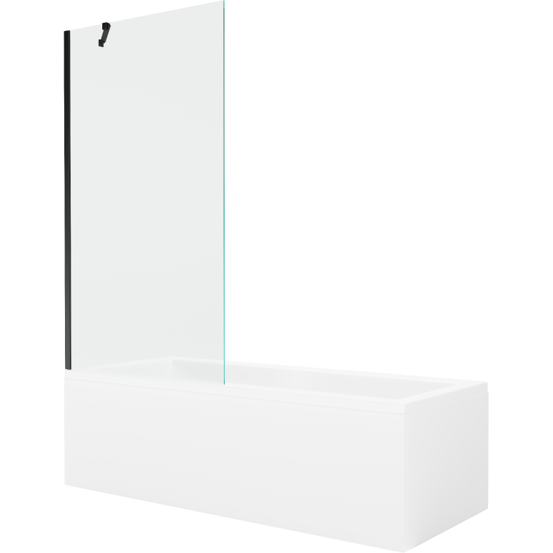 Mexen Cubik rechthoekig bad 150 x 70 cm met ombouw en 1-vleugelige scherm 90 cm, transparant, zwart - 550315070X9509000070