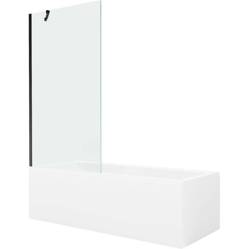 Mexen Cubik rectangular bathtub 150 x 70 cm with casing and 1-wing screen 90 cm, transparent, black - 550315070X9509000070