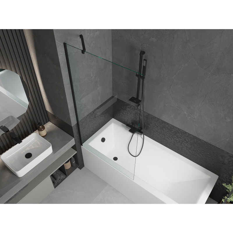Mexen Cubik baignoire rectangulaire 150 x 70 cm avec tablier et paroi 1 vantail 90 cm, transparent, noir - 550315070X9509000070