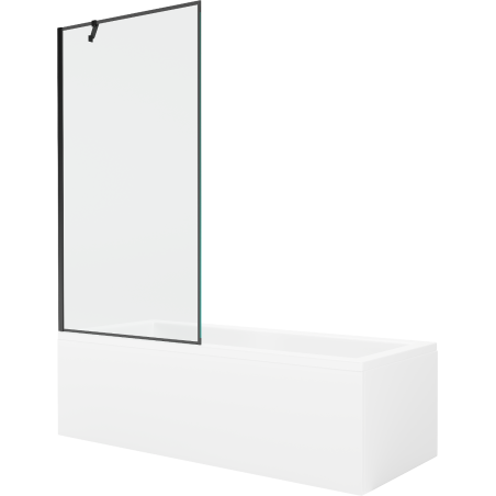 Mexen Cubik rechteckige Badewanne 150 x 70 cm mit Verkleidung und 1-flügeliger Abtrennung 90 cm, schwarzes Muster