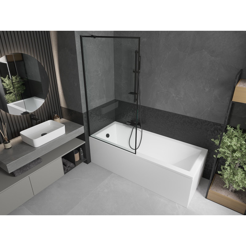 Mexen Cubik pravokutna kada 150 x 70 cm s oblogom i jednim krilom paravana 90 cm, crni uzorak - 550315070X9509007070