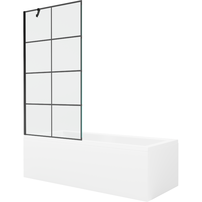 Mexen Cubik wanna prostokątna 150 x 70 cm z obudową i parawanem 1-skrzydłowym 90 cm, czarny wzór - 550315070X9509007077