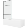 Mexen Cubik bañera rectangular 150 x 70 cm con revestimiento y mampara de 1 hoja 90 cm, patrón negro - 550315070X9509007077