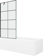 Mexen Cubik rektangulär badkar 150 x 70 cm med panel och enskärmad skärm 90 cm, svart mönster - 550315070X9509007077