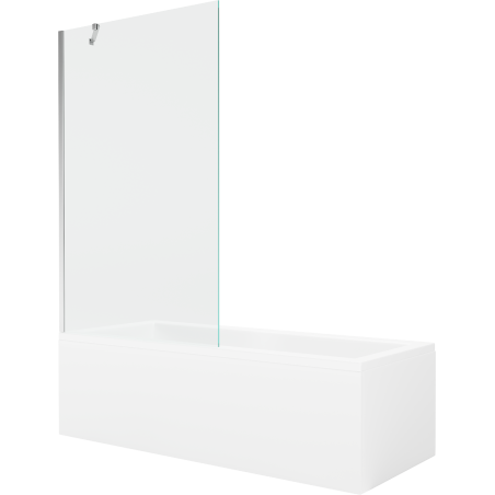 Mexen Cubik wanna prostokątna 150 x 70 cm z obudową i parawanem 1-skrzydłowym 100 cm, transparent, chrom - 550315070X9510000001